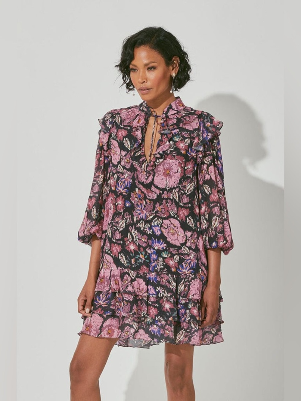 Cleobella Samaya Mini Dress in Jolie Floral Pink Black Size Small